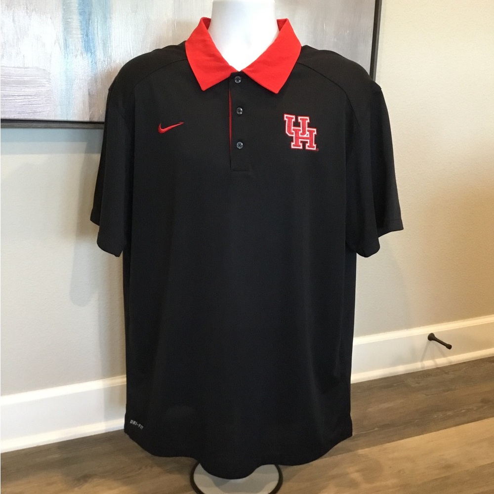 Nike Men's Black and Red Polo Shirt U of H Sz XL